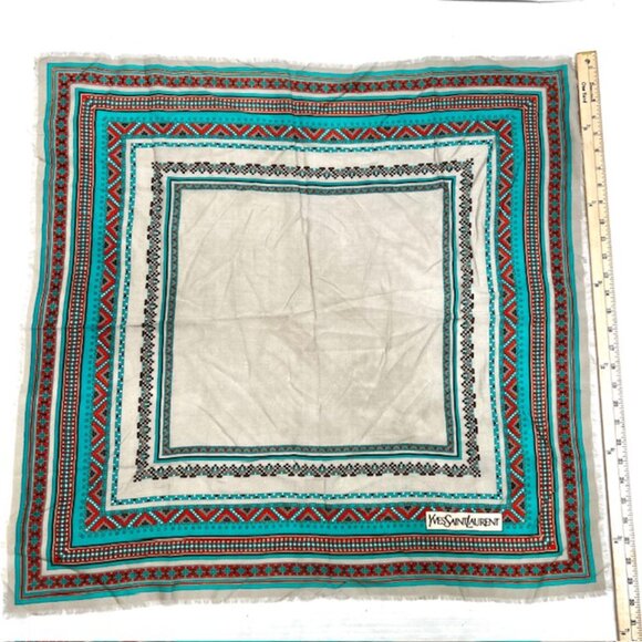 Vintage Yves Saint Laurent YSL scarf   cotton/ silk  31 Green gray red dott(25) - Picture 7 of 10
